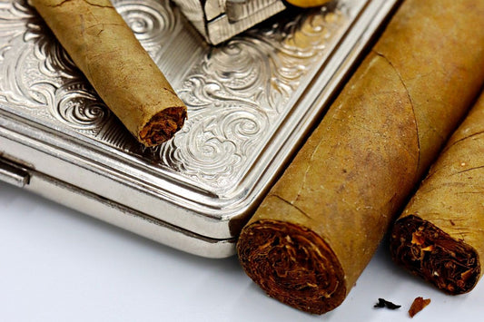Premium cigars with a case and lighter